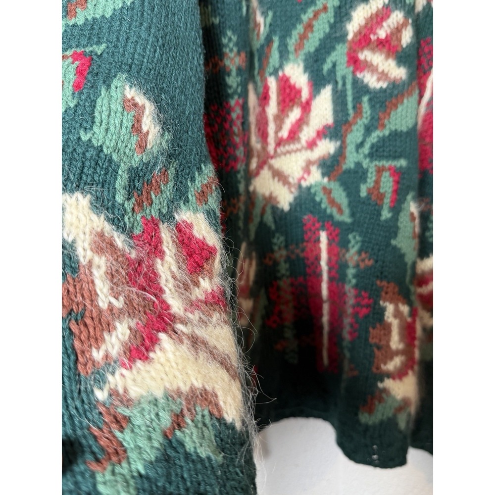 Vtg 80s/90s Paris Sport Club Hand Knit Mohair Blend Floral Sweater Cottagecore - Picture 5 of 6